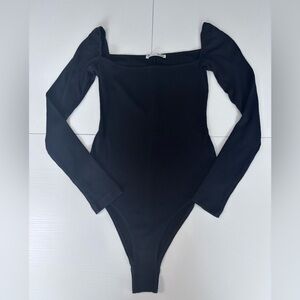Reformation Jeans Black Ribbed Long Sleeve Bodysuit Size Xs